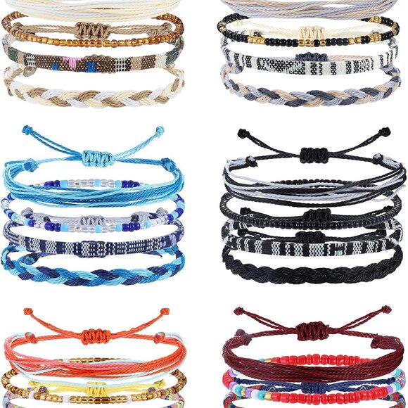24 Pcs Boho Surfer Bracelet Anklet Adjustable Beaded Anklets Handmade Braided Br - Picture 1 of 7